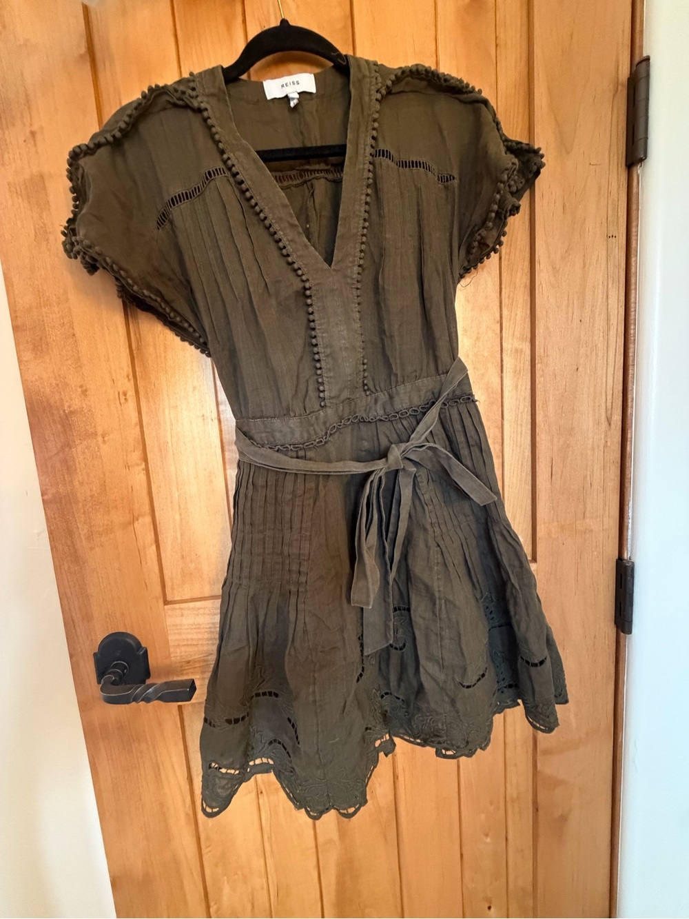 Reiss Olive Tie-Front V-Neck Mini Dress